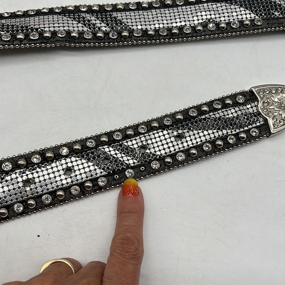Nocona Black Silver Bling Western Belt leather with rhinestones Sz XL main image 6